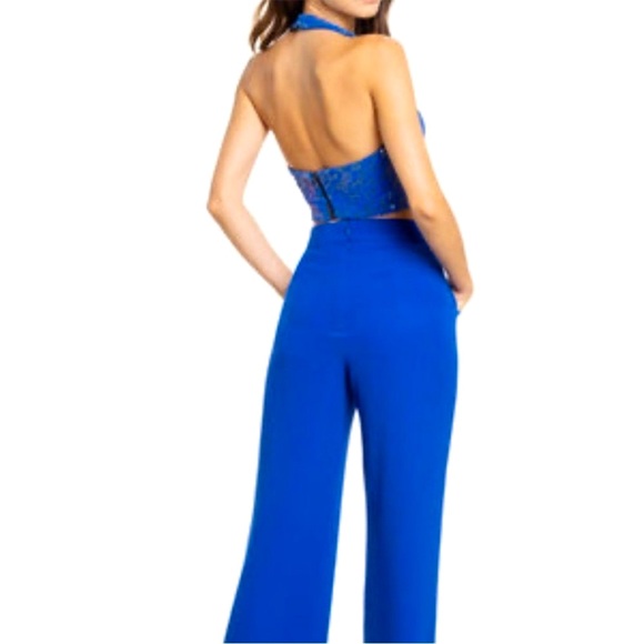 DRESS THE POPULATION Ashton Sequin Halter Top Blue size SMALL - Picture 7 of 10